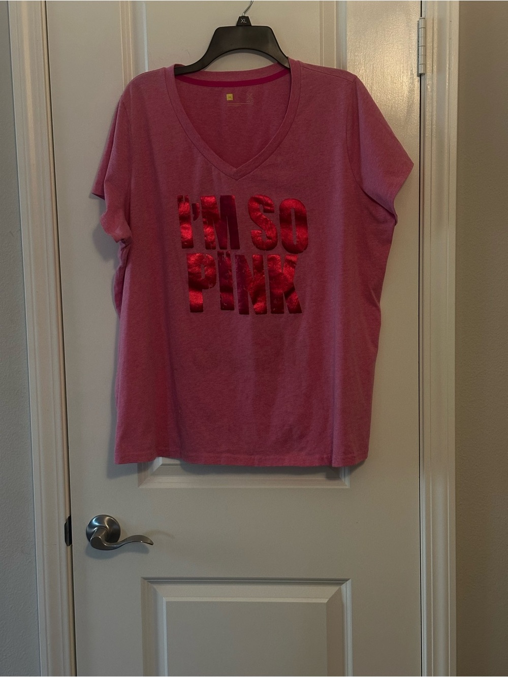 PINK Victoria's Secret Pink V‑Neck Tee with Foil Logo
